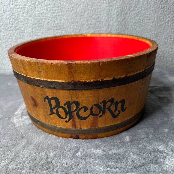 Paulding & Frost Other - Vintage Paulding & Frost Wooden Popcorn Bowl Red Lined Kitschy Rustic Barrel 11"